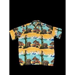 Kahala Anderson Collection Button Up Camp Shirt XL Hawaiian Desert Cactus Scene